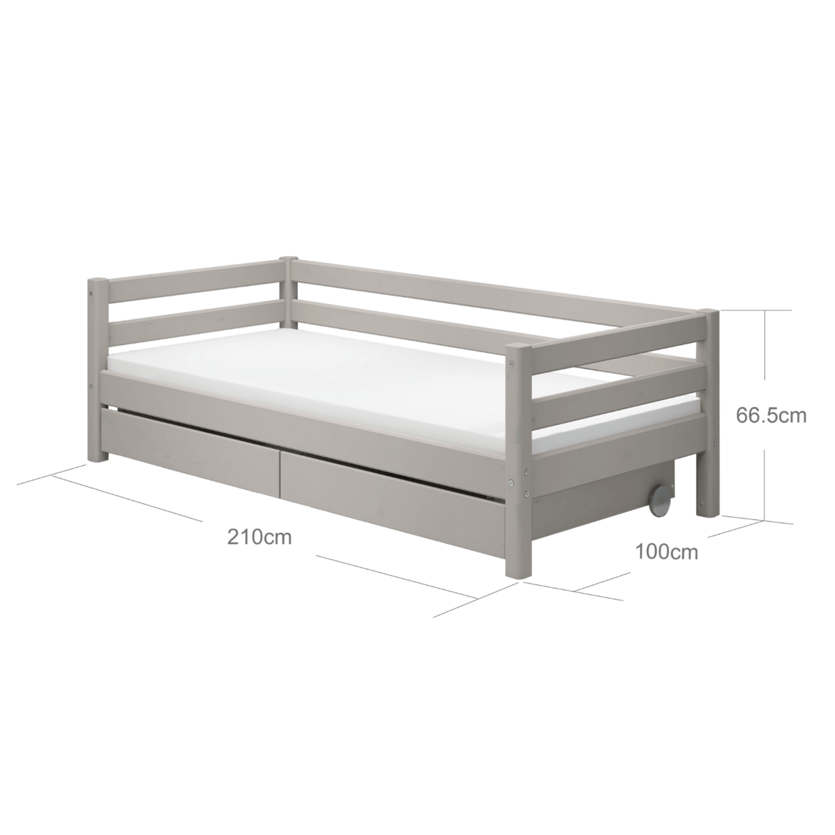 FLEXA CLASSIC single bed with storage in grey, dimensions 90x200 cm, designed for children with a Scandinavian aesthetic.