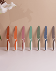 KiddiKutter Knife - Blueberry and colorful safe knives for kids cooking displayed in a modern kitchen setting.