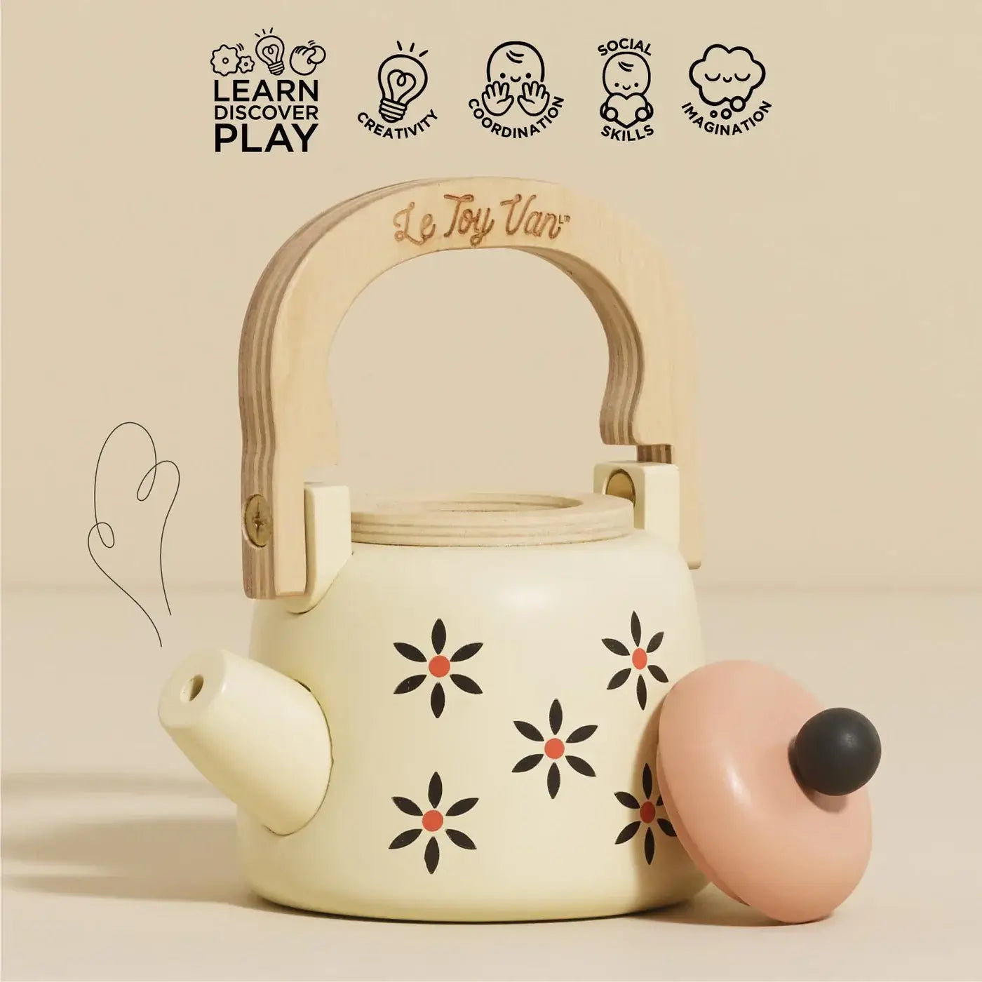 Le Toy Van Vintage Wooden Kettle, perfect for tiny tea parties and imaginative play.