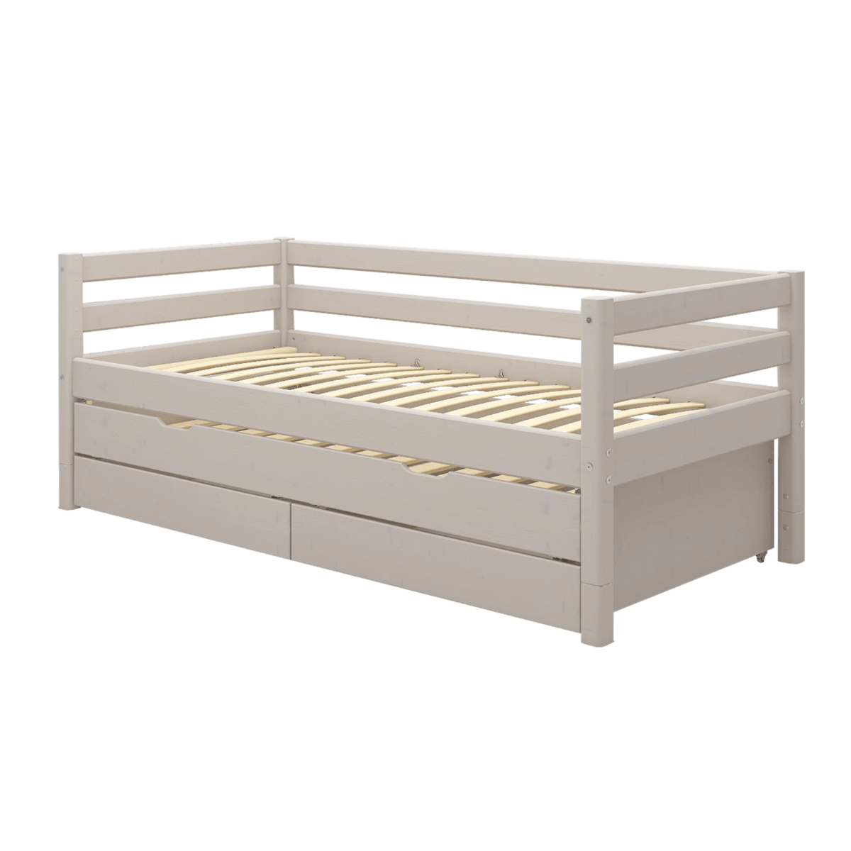Single bed with storage, 90x200 cm, grey, designed for children with a stylish Scandinavian aesthetic.