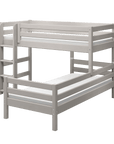 Grey bunk bed with ladder and safety rail, 90x200 cm, ideal for children's shared rooms and space-saving solutions.