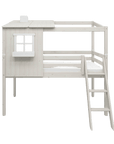 High bed 120 cm with house design, ladder, and safety rail, perfect for children's imaginative play.
