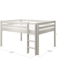 High Bed 120 cm with safety rail and ladder, dimensions 140x200 cm, in white with anti-slip steps for secure climbing.