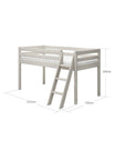 High bed 120 cm with slanting ladder and safety rail, suitable for children, dimensions 210x120x149 cm.