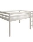High bed with safety rail and ladder in white, measuring 120 cm high and designed for space-saving and safety.
