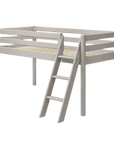 High Bed 120 cm in grey with safety rail and slanted ladder, perfect for kids' rooms and space-saving solutions.