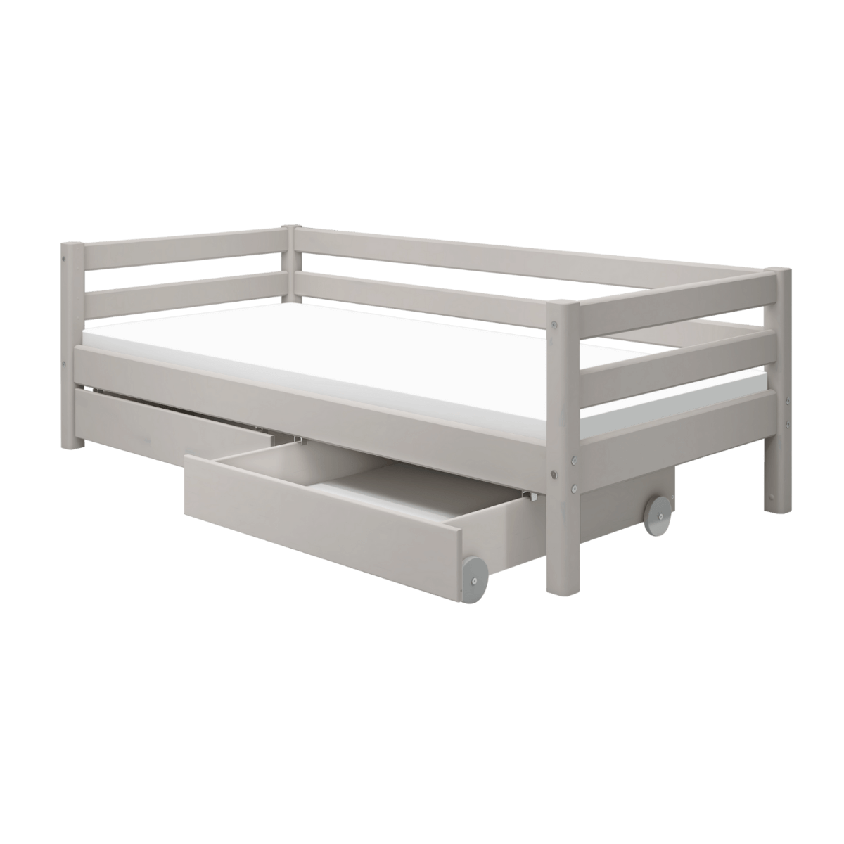 Single bed with storage drawer, 90x200 cm, grey, perfect for children's rooms with a versatile and stylish design.