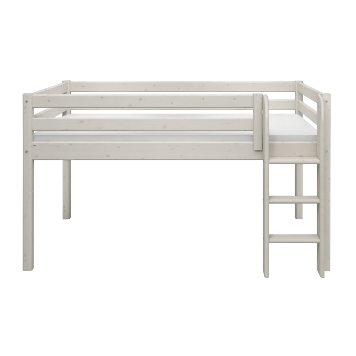 High bed 120 cm with safety rail and ladder, 90x200 cm, white finish, ideal for children's rooms.
