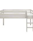 High bed 120 cm with safety rail and ladder, 90x200 cm, white finish, ideal for children's rooms.