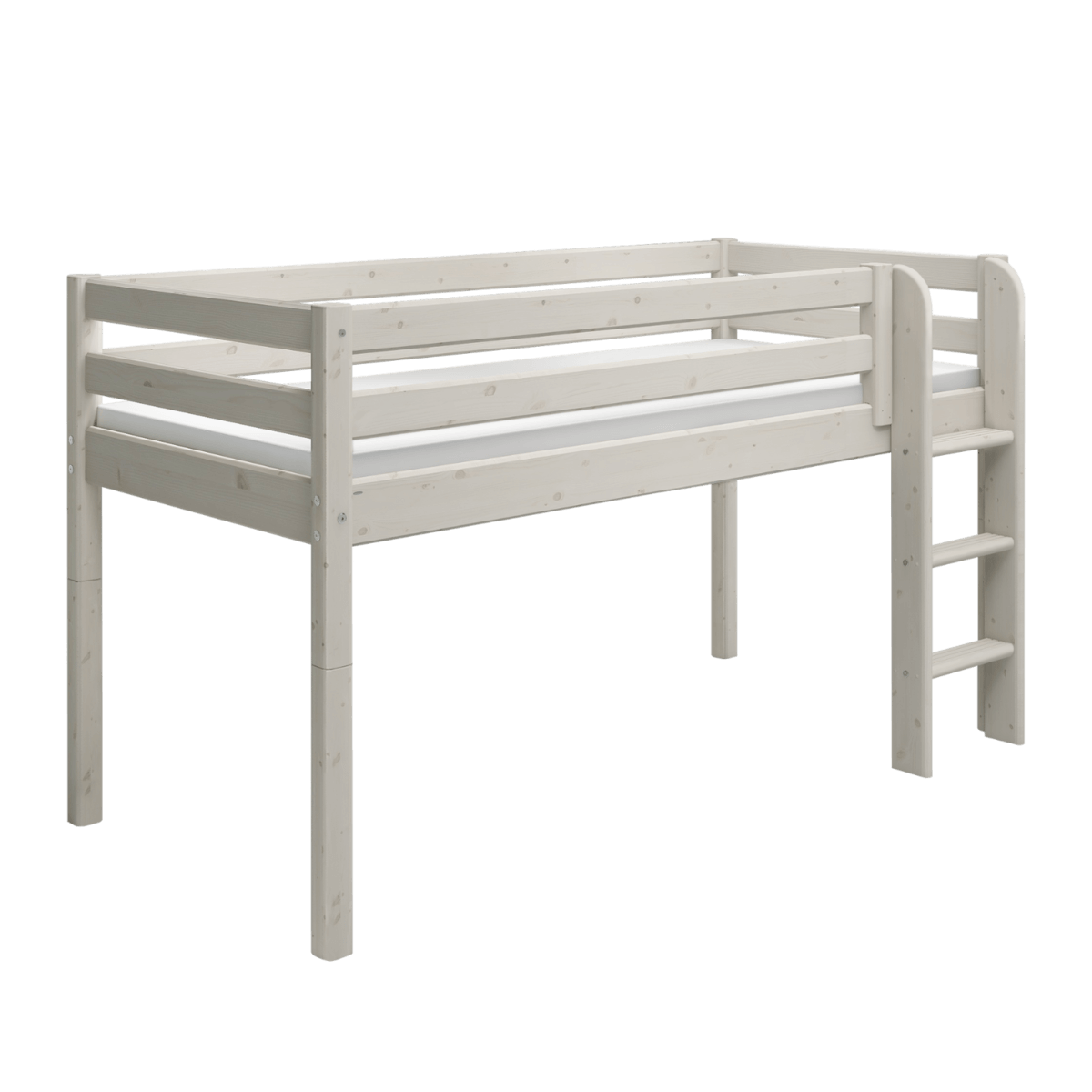 High bed 120 cm with safety rail and ladder in white, ideal for children's rooms with a versatile design.