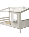 FLEXA CLASSIC Half House bed for children, cozy playhouse design, single bed with ladder, white wooden finish, 90x200 cm.
