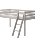 High bed in grey, 120 cm, with slanting ladder and safety rail, perfect for kids and space-saving solutions.