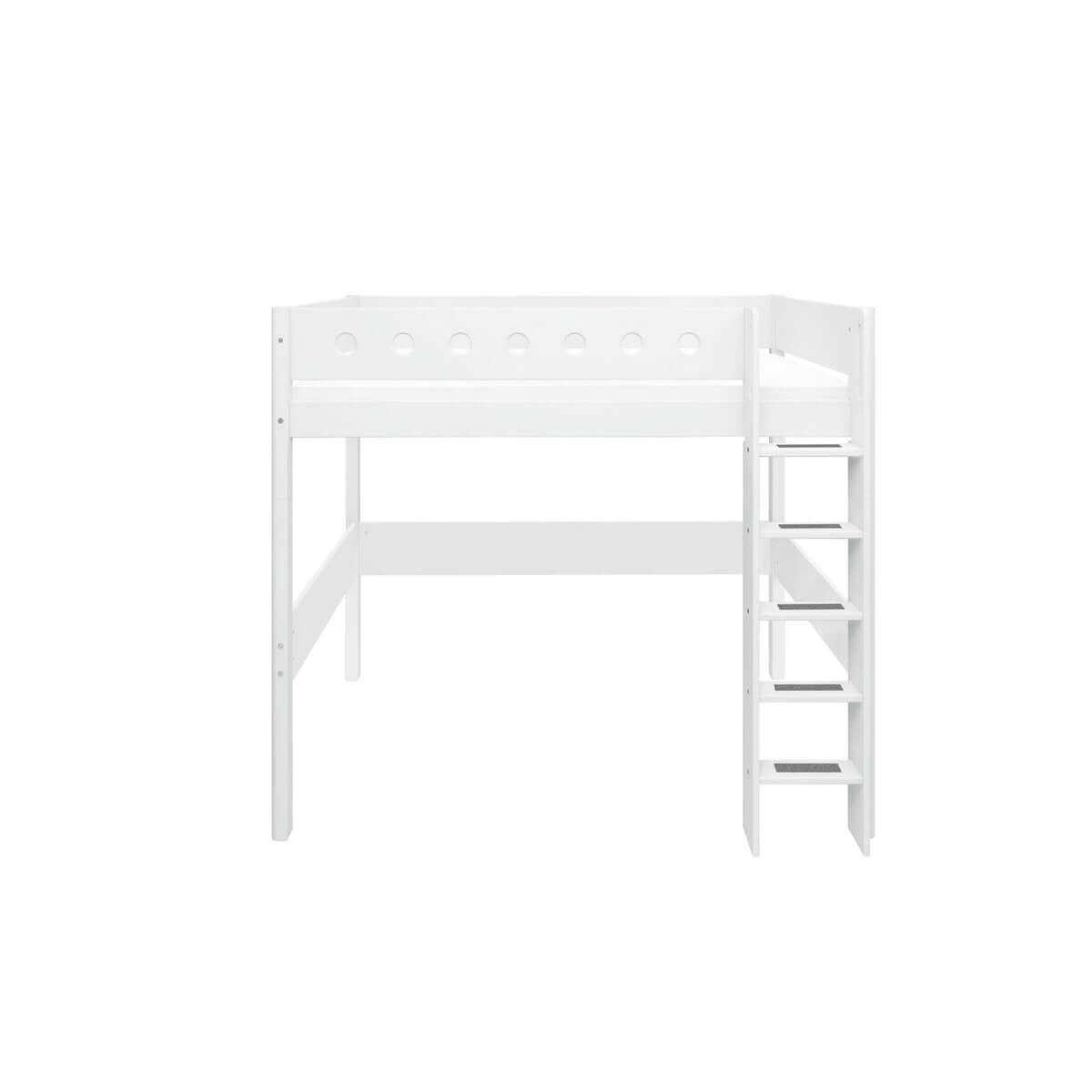 Hoogslaper met rechte ladder en veiligheidsrails, 90x200 cm, wit