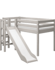 High Bed 120 cm with slide and safety rail in grey, designed for children's fun and flexible room setup.