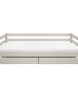 White single bed with storage drawers, 90x200 cm, classic Scandinavian design for kids.