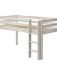 High bed 120 cm with safety rail and ladder, 90x200 cm in white, perfect for children's rooms.