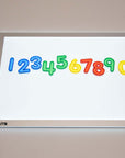 Tickit A3 Rectangular Light Panel displaying colorful numbers 1 to 9 on a bright surface.